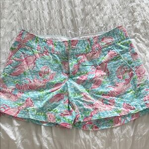 Lilly Pulitzer Pink Lobster Print Aqua Bermuda Shorts